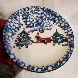 Folkcraft Tienshan Salad Plate Cabin In The Snow Blue Christmas Tree Sponge
